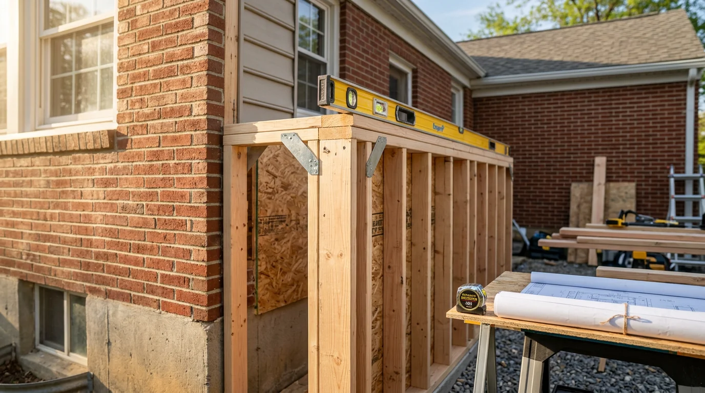 A completed single-story house extension added to the rear of a residential home in Halethorpe, Maryland, showing new framing and exterior finish integrated with the existing structure. The addition expands the home's footprint into the backyard with matching roofline and siding.