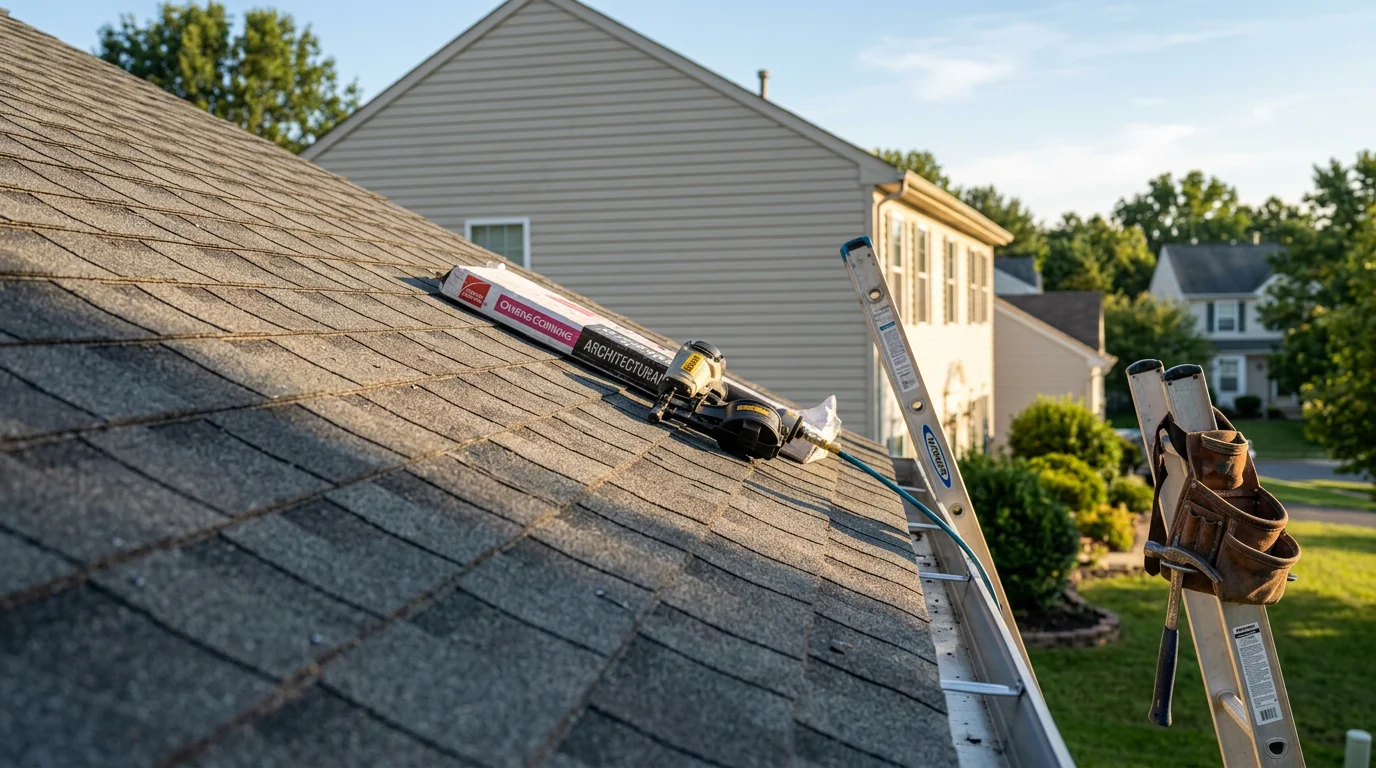 A contractor from R&R Construction And Restoration Service's LLC performing an installation project at a residential property in Halethorpe, MD. The work site shows careful, detail-oriented construction in progress on a home in the Baltimore County area.